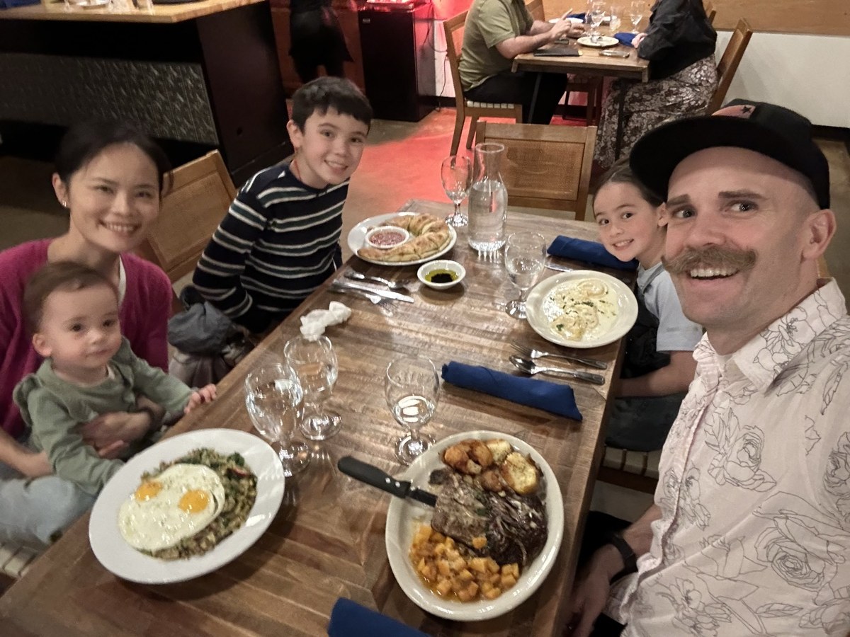 Celebratory dinner for Lincoln's acceptance into Thaden private school.