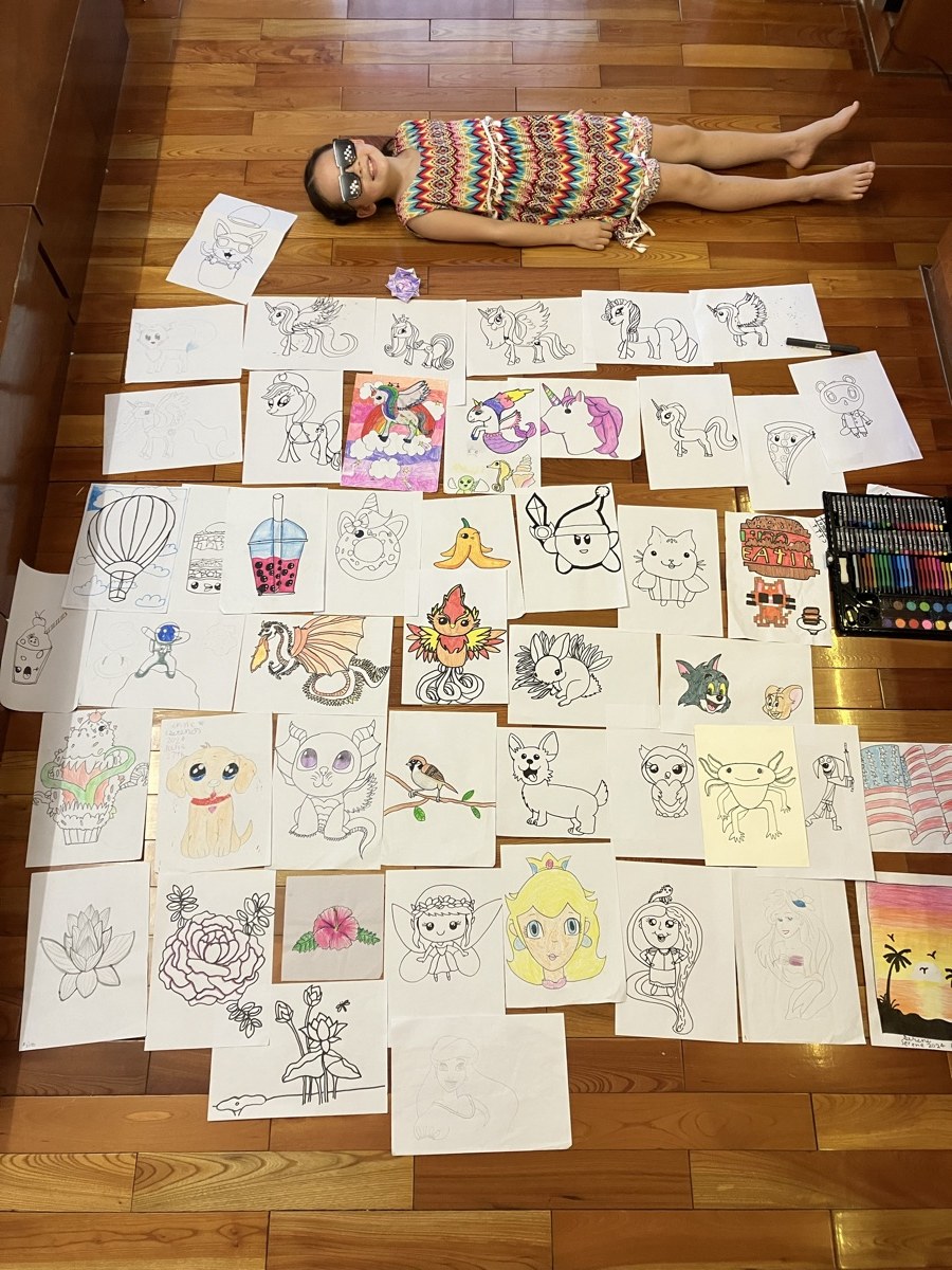 Serene above a month of her illustrations.